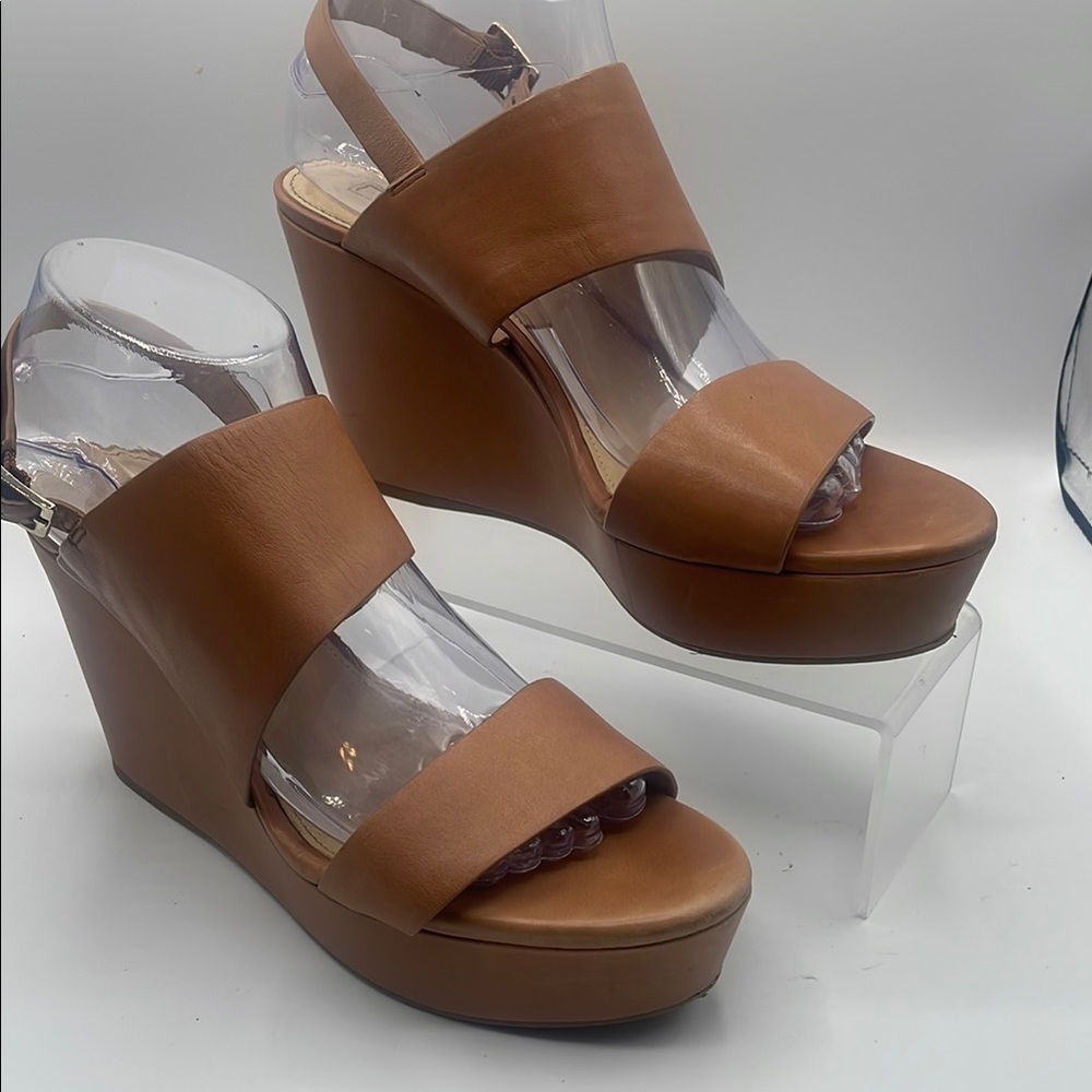 ANTONIO MELANI Tan Wedge Sandals with Adjustable Slingback, size 9.5